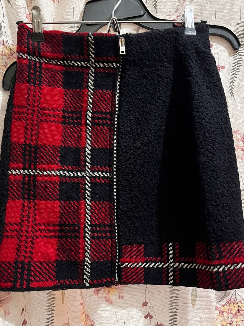Missoni Red Black Plaid & Bouclé Zip-Front Mini Skirt